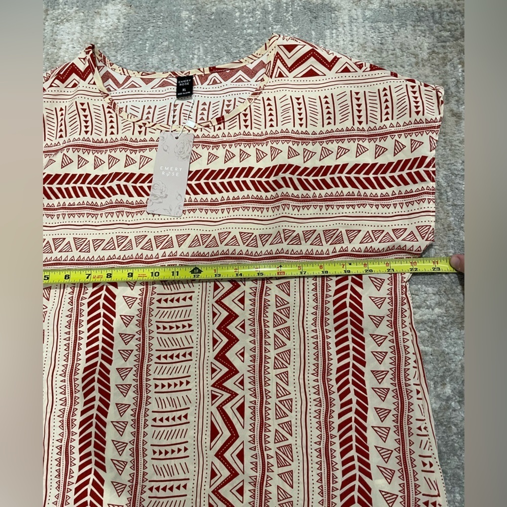 Emory Rose Red White Print Blouse Size XL New With Tags - Picture 6 of 6
